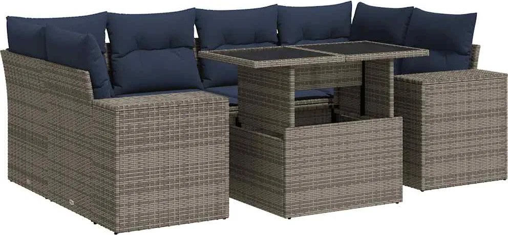 vidaXL Set canapele grădină cu perne 7 piese gri poliratan/lemn acacia