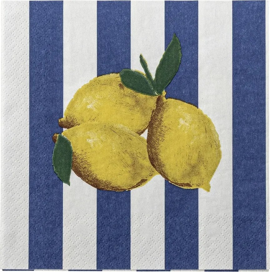 Set 20 șervețele din hârtie FSC Mix, multicolor, imprimeu cu lămâi, modele diferite pe față și verso, 33 x 33 cm, „Limone”