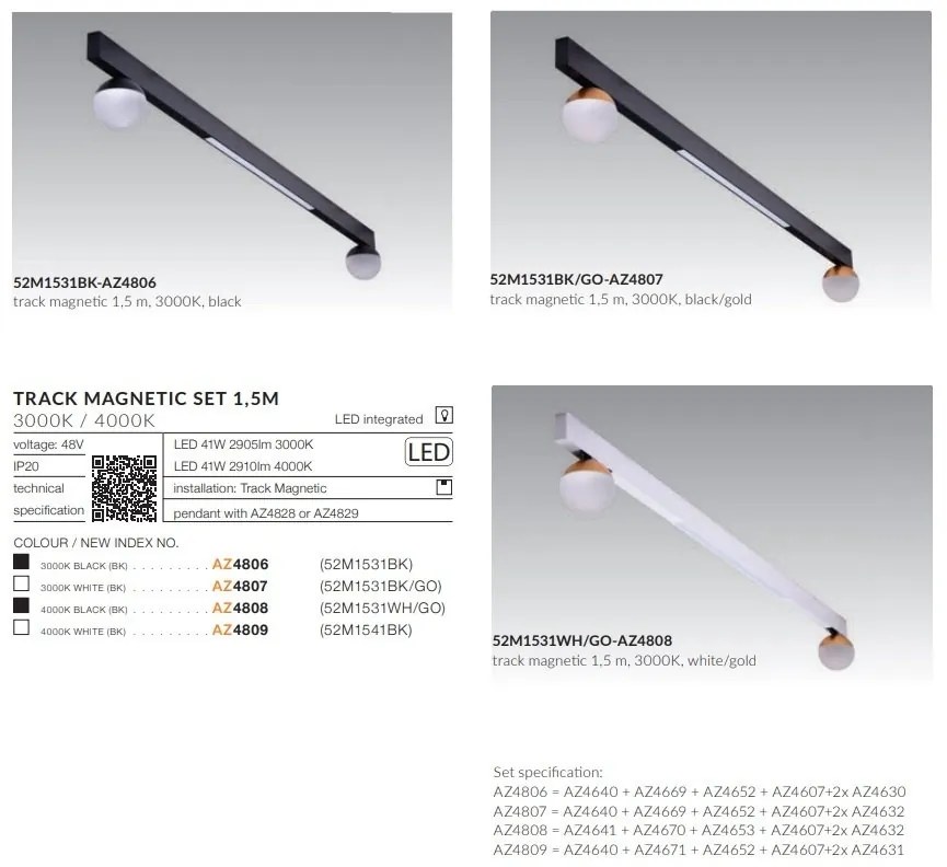 Set 1,5m sina magnetica monofazata cu iluminat inclus Alfa 52M1531WH/GO 3000K
