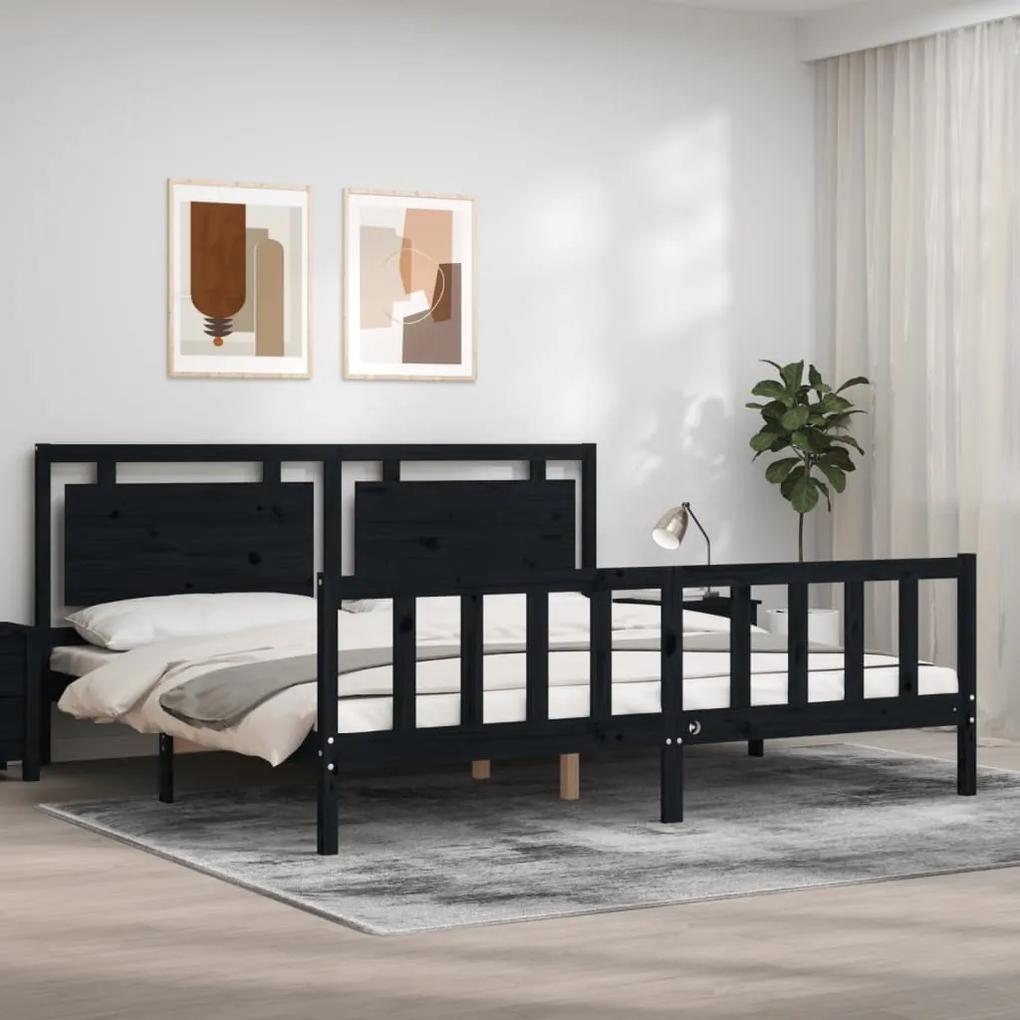 3192190 vidaXL Cadru pat cu tăblie 200x200 cm, negru, lemn masiv