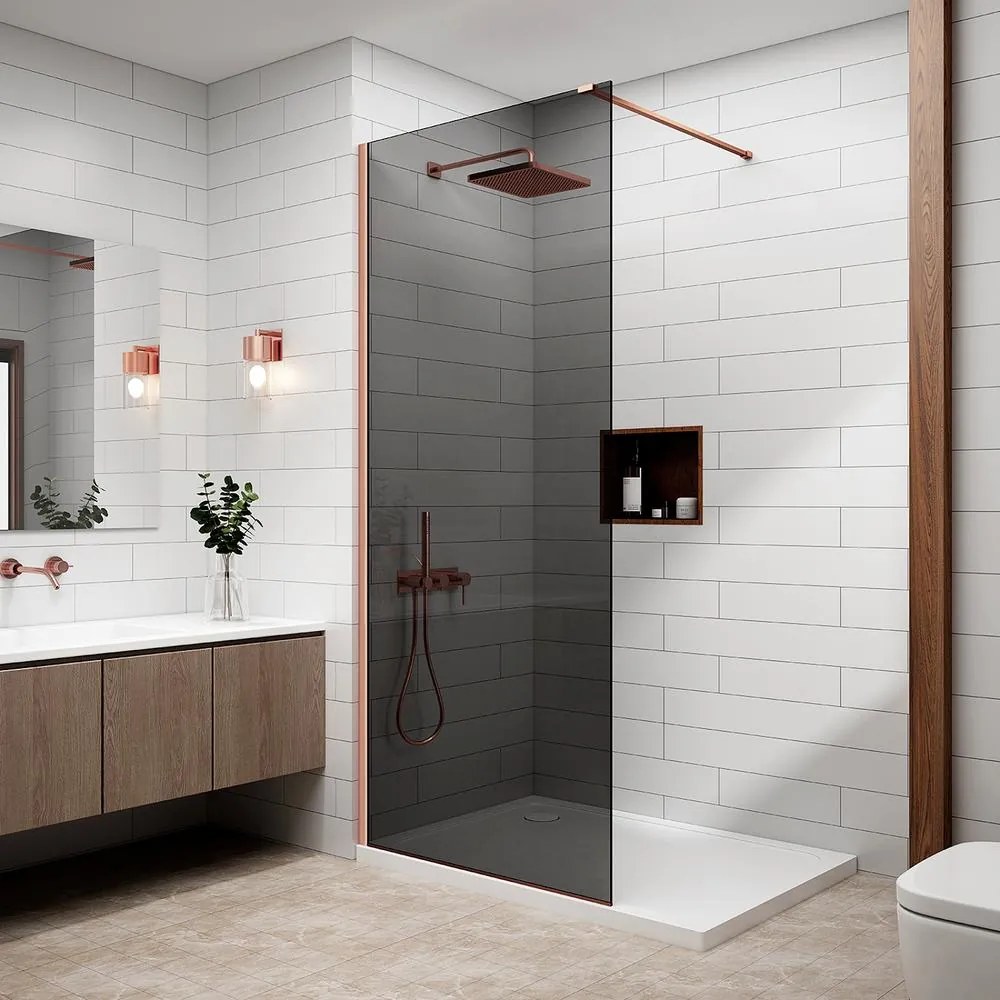 Walk-in Rose Gold Perete de duș, cu sticlă fumurie 100, 200cm, 8mm