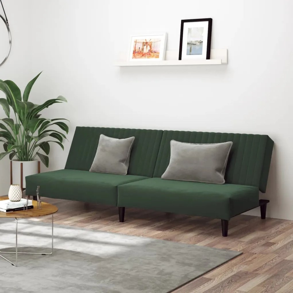 337641 vidaXL Canapea extensibilă cu 2 locuri, verde închis, catifea