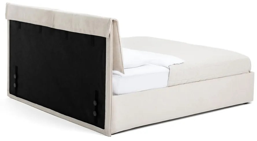 Pat matrimonial bej tapițat cu spațiu de depozitare cu somieră 180x200 cm Thessa Pillow – Bonami Selection