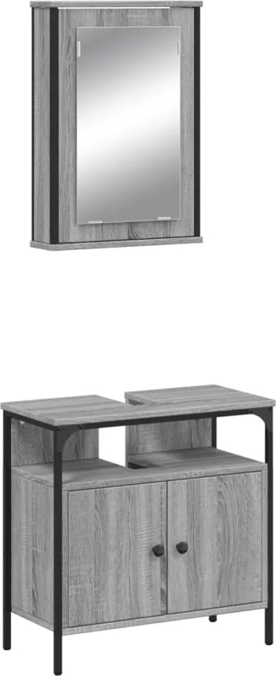 vidaXL Set mobilier de baie, 2 piese, gri sonoma, lemn prelucrat