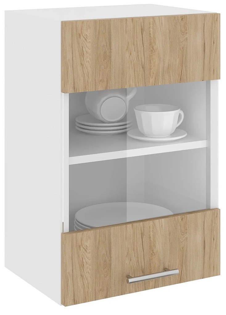 Corp Superior Karo, O Usa, cu sticla, Lemn Natural/Alb, 40 x 30 x 60 cm