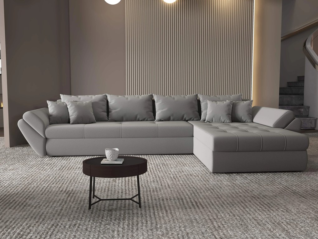 Colțar extensibil dumonde cu ladă de depozitare si sezut confortabil din spuma high-density, Loana XL Royal Gri II 335x185 cm
