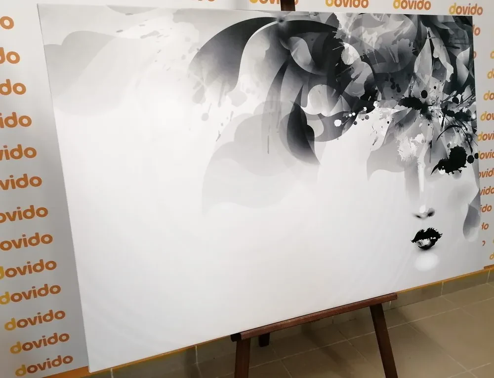 Tablou chip feminin la modă cu elemente abstracte în alb-negru