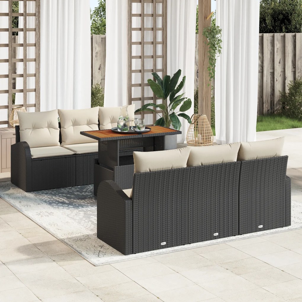 vidaXL Set de canapele pentru grădină cu pernă 7 pcs negru și crem