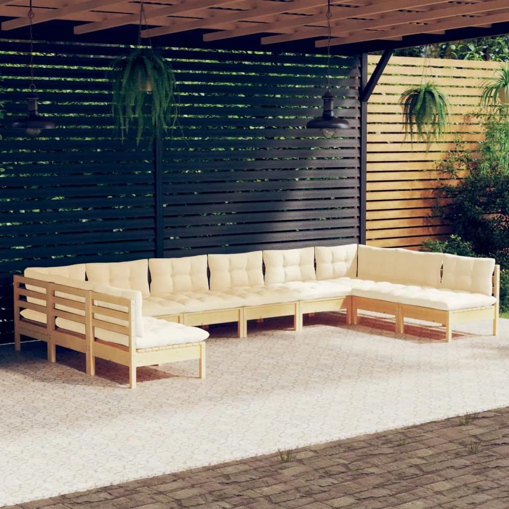 3097187 vidaXL Set mobilier grădină cu perne crem, 10 piese, lemn masiv de pin