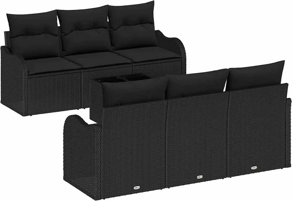 vidaXL Set de canapele pentru grădină cu pernă cu pernă 7 pcs Negru