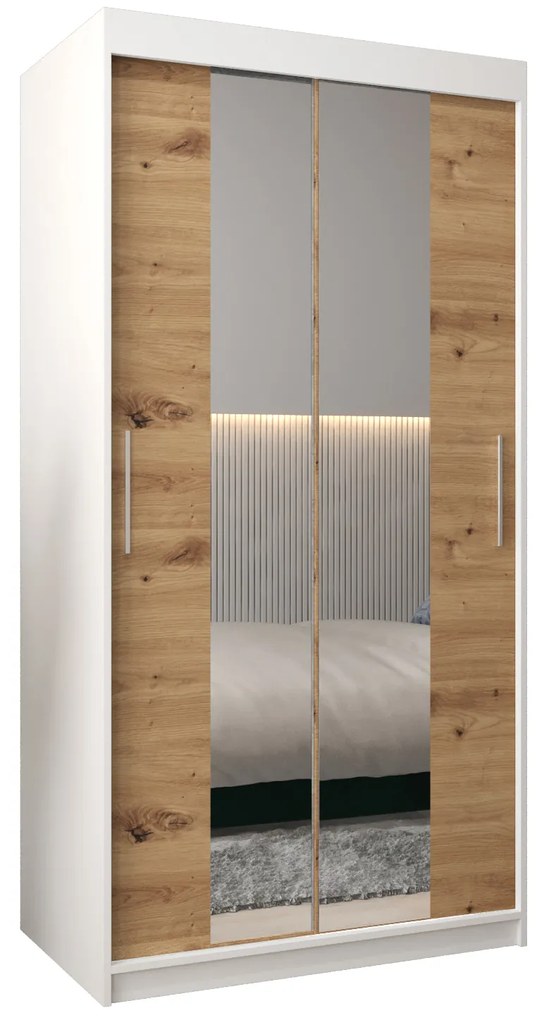 Dulap de haine 100 cm Toki 1 (alb mat + stejar artisan). 1064875