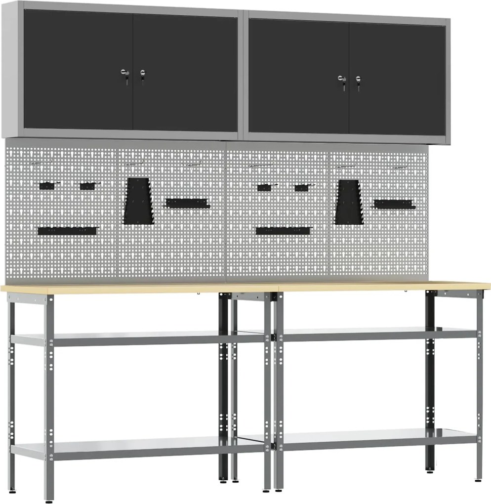 vidaXL Set banc de lucru 8 pcs Negru și Gri Oțel vopsit electrostatic