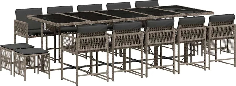 vidaXL Set mobilier de grădină cu perne, 15 piese, gri, poliratan