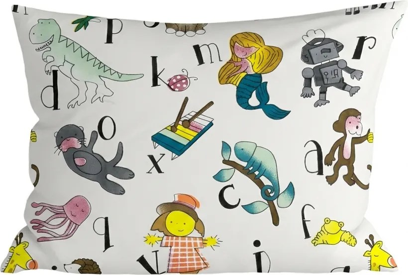 Set 2 huse decorative pentru perna KIDS ALPHABET 40x60 cm, alba