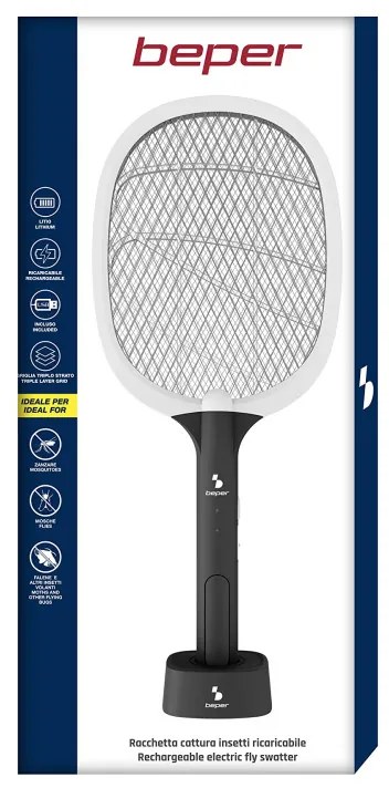 Rașetă electrică împotriva insectelor Beper P206ZAN250, 2 W, încărcare USB, suport, iluminare LED, alb