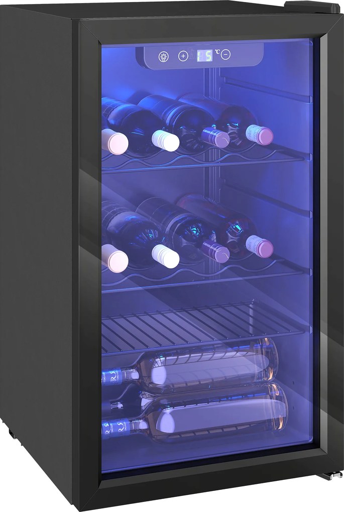 HOMCOM Frigider pentru vinuri 24 sticle, capacitate 68 L, 4–16 °C aparat independent pentru băuturi, bere și vin cu ușă din sticlă, negru | Aosom Romania