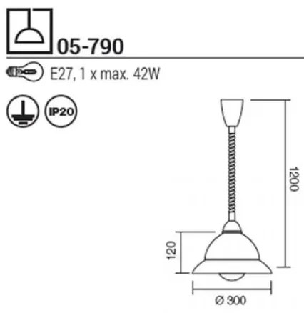 Lustră pe cablu Redo 05-790 ETRUSCA 1xE27/42W/230V