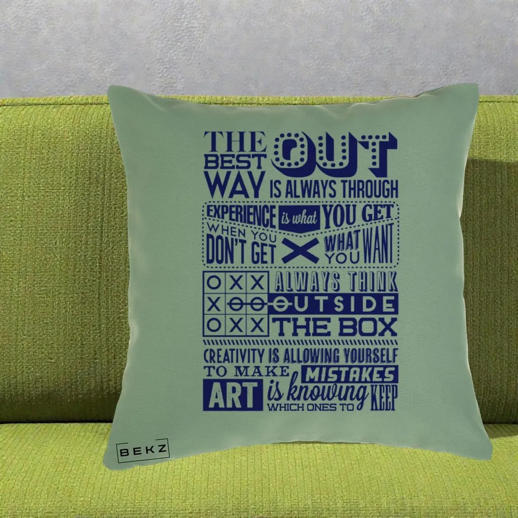 Perna Decorativa Citate Creativitate Albastru, 40x40 cm, Verde, Husa Detasabila, Perna Inclusa, BEKZ®