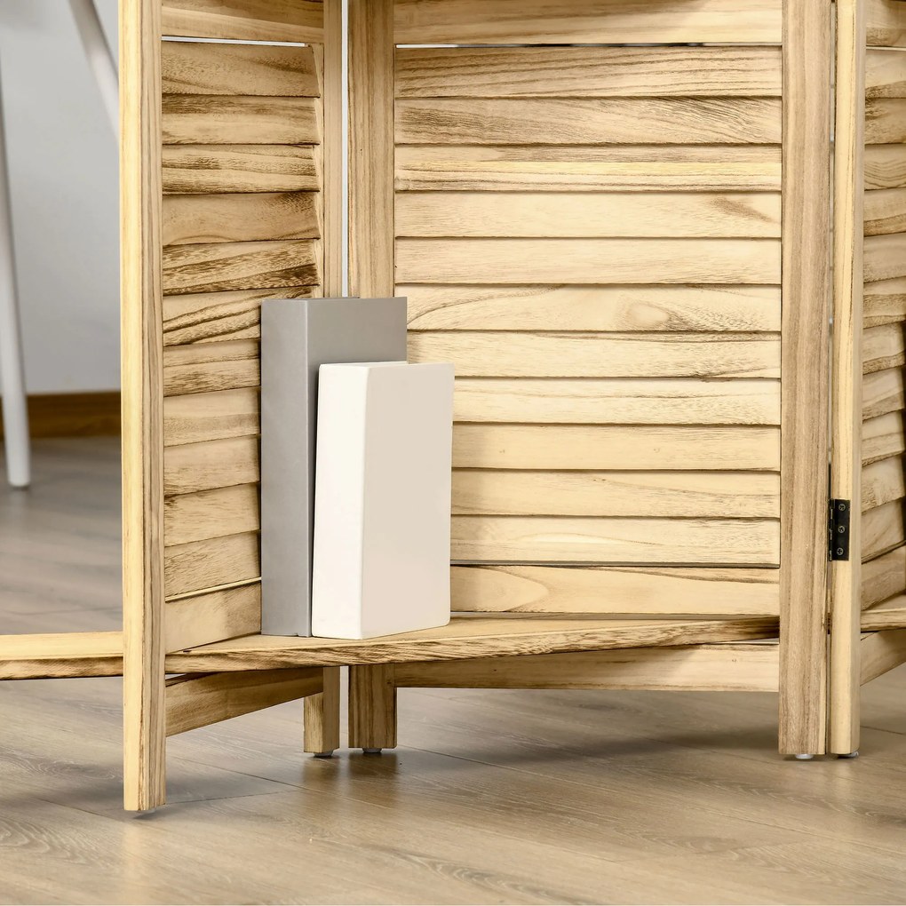 HOMCOM Paravan separator interior pliabil cu 4 panouri și rafturi din lemn de paulownia, 162x170 cm, Lemn | Aosom Romania