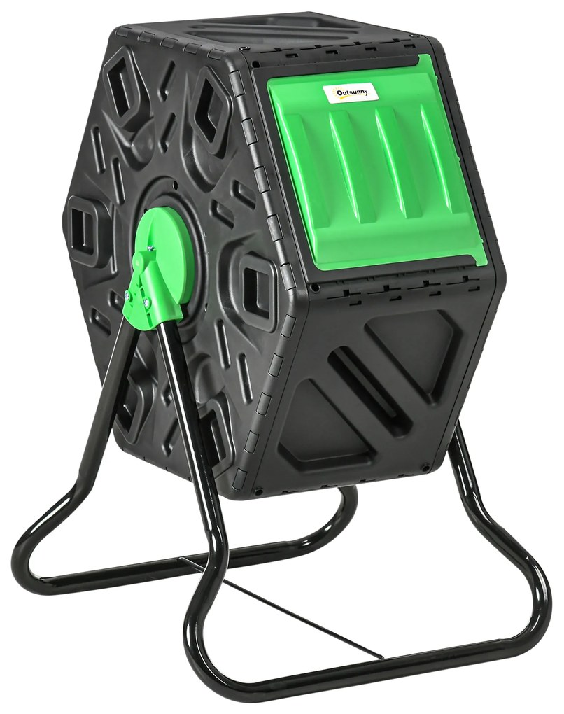 Outsunny Compostor de grădină bac compostor pentru grădină rotativ 360° din polipropilenă 65 L 24 orificii 60 x 49 x 77 cm negru | Aosom Romania