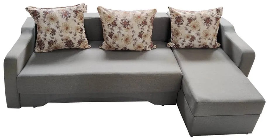 Coltar extensibil Teodor, 3 locuri, 3 perne, material textil, gri,  reversibil, lada depozitare