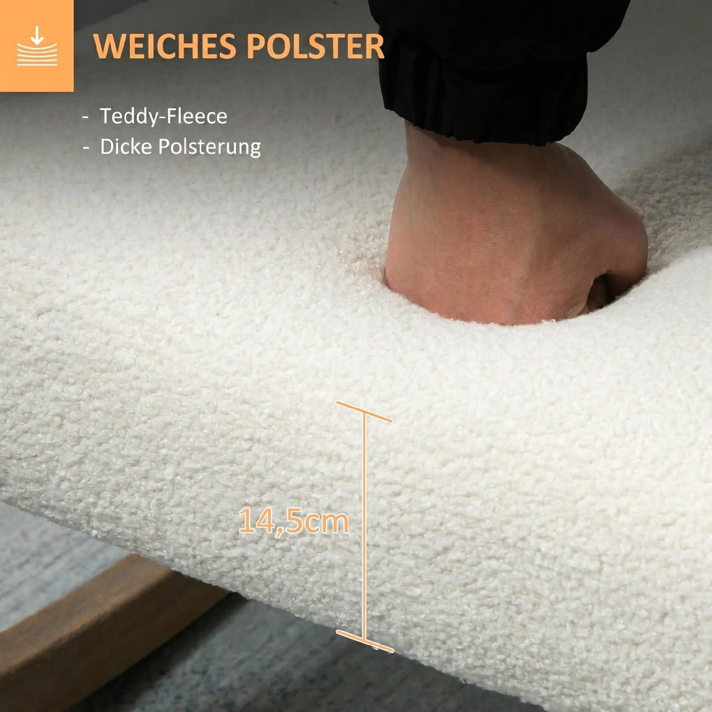 HOMCOM Scaun Balansoar Minimalist cu Pernuțe pentru Scaun și Spătar, Scaun pentru Sufragerie din Lemn de Caucciuc, Pluș și Spumă, 60x81x71 cm, Crem | Aosom Romania