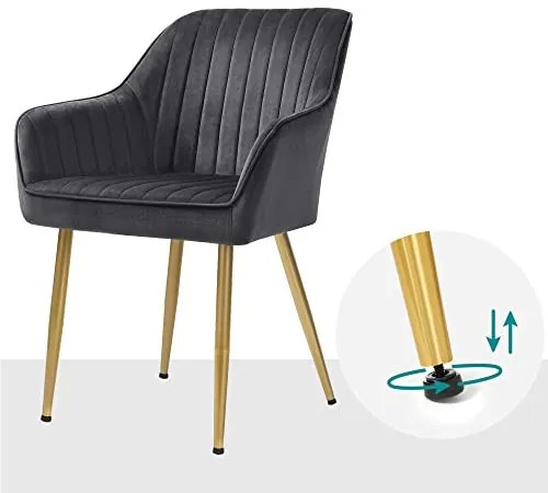 Set 4 scaune dining cu brate, catifea / metal, auriu / antracit, Songmics