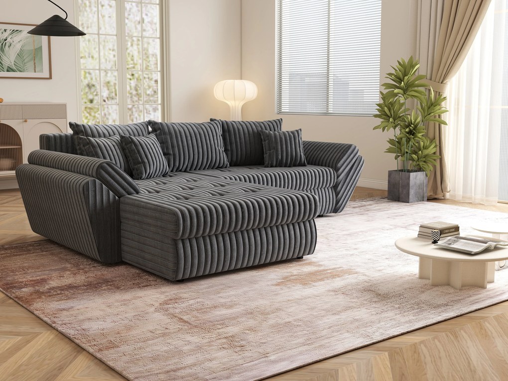 Colțar extensibil dumonde cu ladă de depozitare si sezut confortabil din spuma high-density, Loana Ambience Grey 270x185 cm