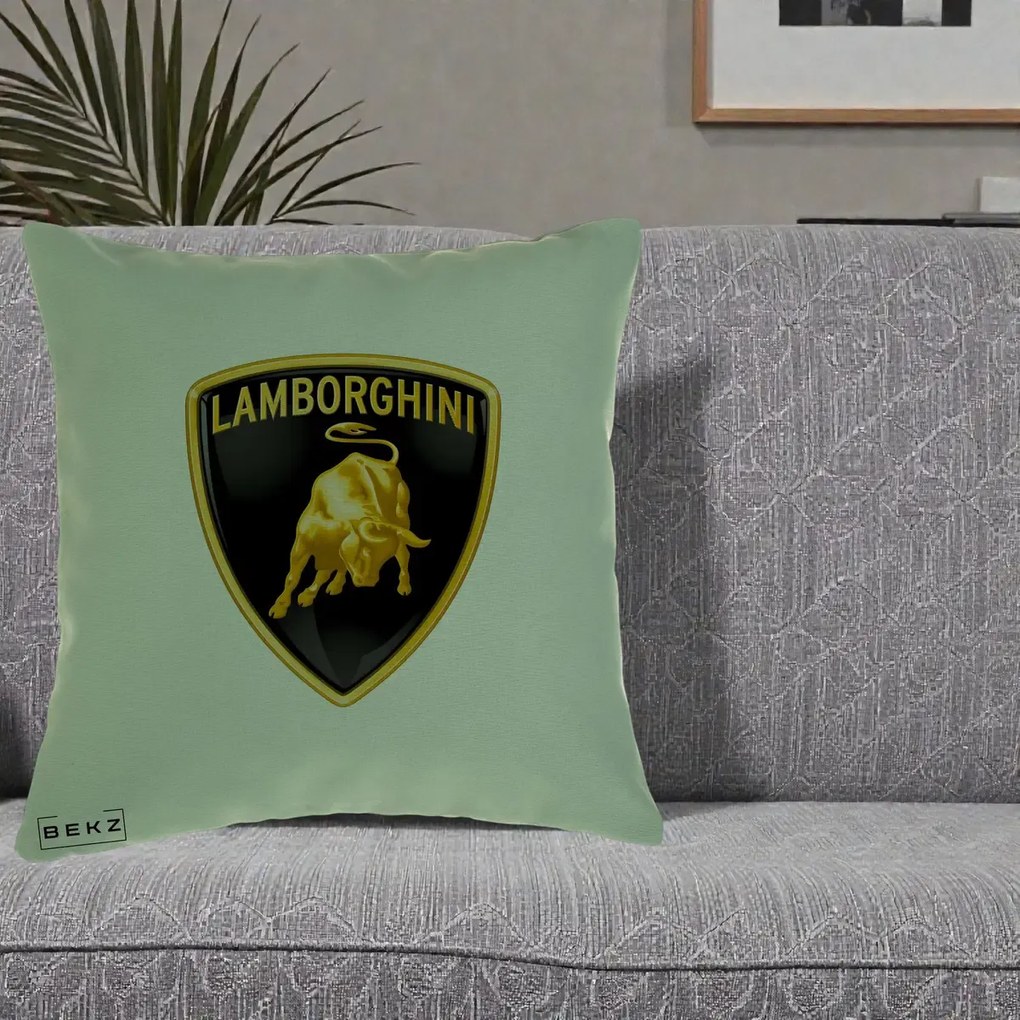 Perna Personalizata cu emblema Lamborghini, 40x40 cm, Verde, Husa Detasabila, Perna Inclusa, BEKZ®