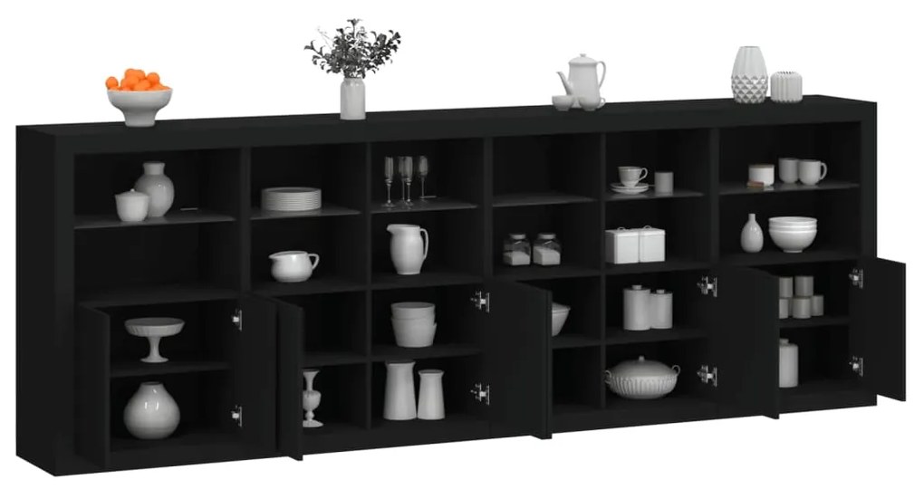 3209164 vidaXL Servantă cu lumini LED, negru, 283x37x100 cm