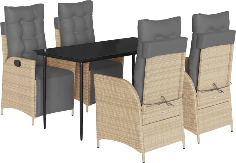 vidaXL Set mobilier pentru grădină, 5 piese, cu perne, bej, poliratan