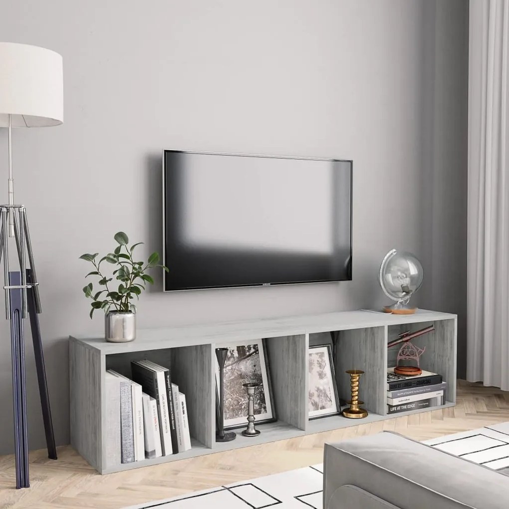 Biblioteca Comoda TV, gri beton, 143x30x36 cm 1, Gri beton