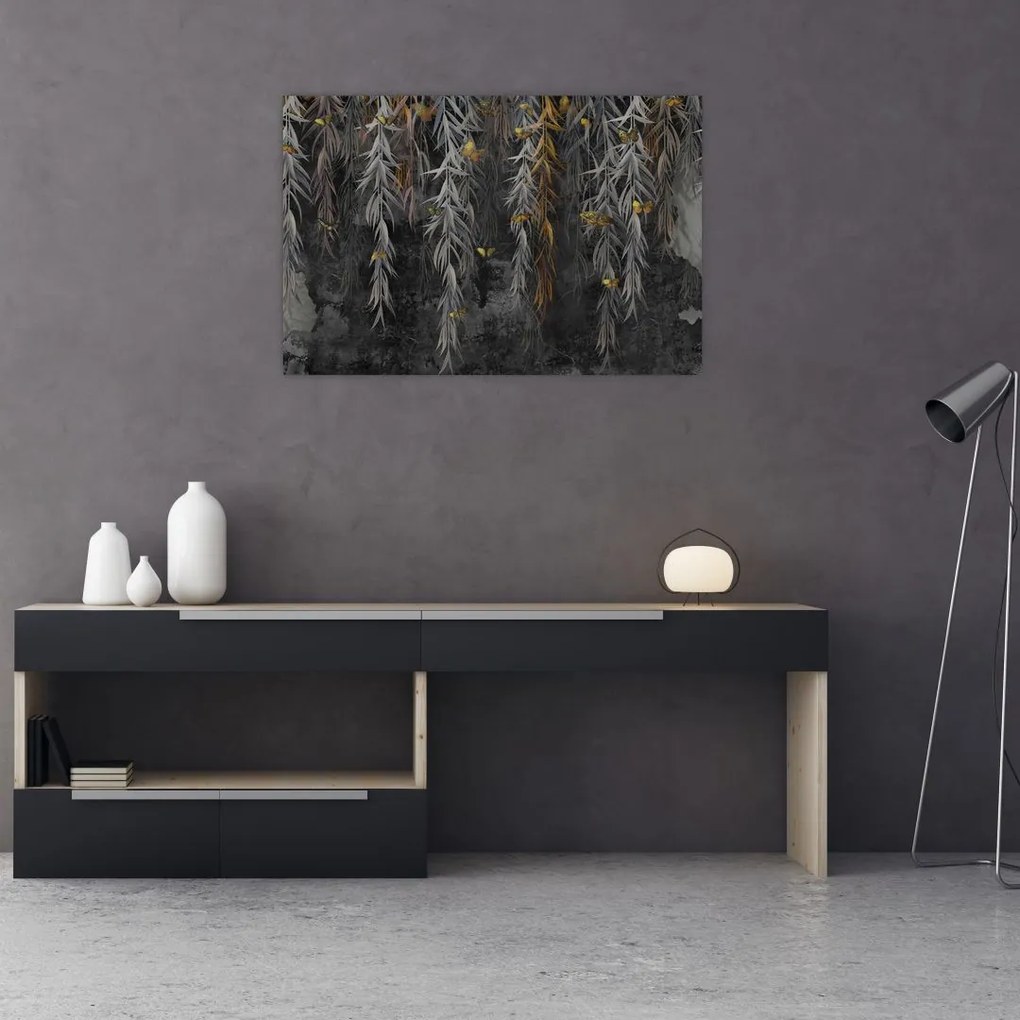 Tablou - Crenguțe de salcie, fundal negru (90x60 cm)