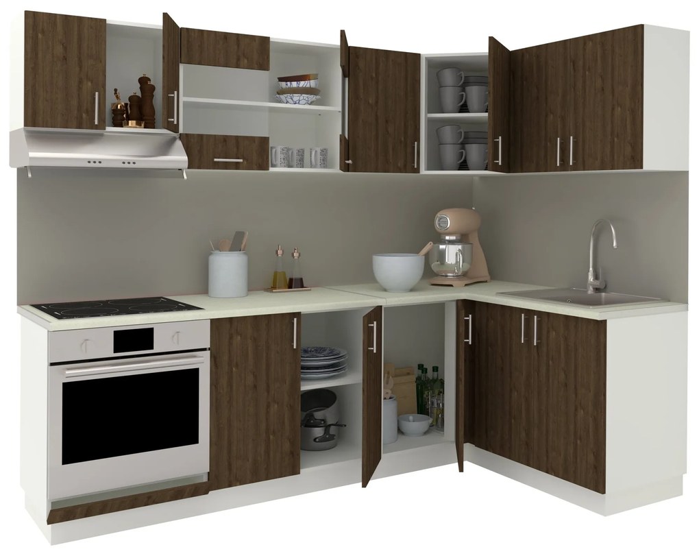 Set Bucatarie Colt Karo V34, Stejar Bronz/Alb, Blat Thermo 28 mm, L 240 x 140 cm