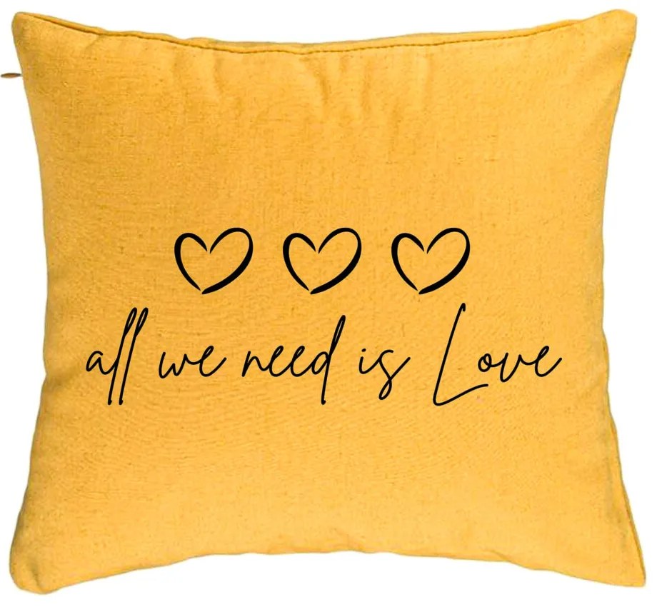 Perna Decorativa, Model All we need is Love, 40x40 cm, Galben, Husa Detasabila, Burduf