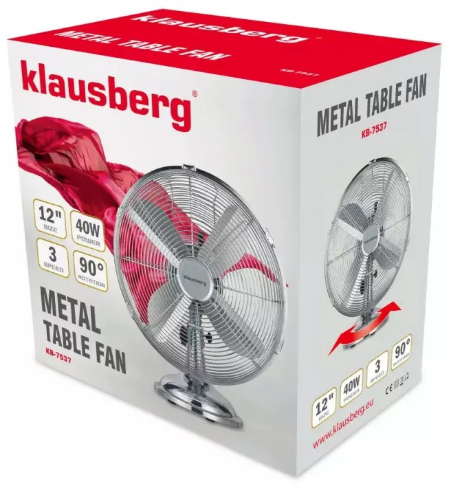 Ventilator de masa Klausberg KB 7537, 35 cm, 40 W, Oscilatie, 3 viteze, Gri