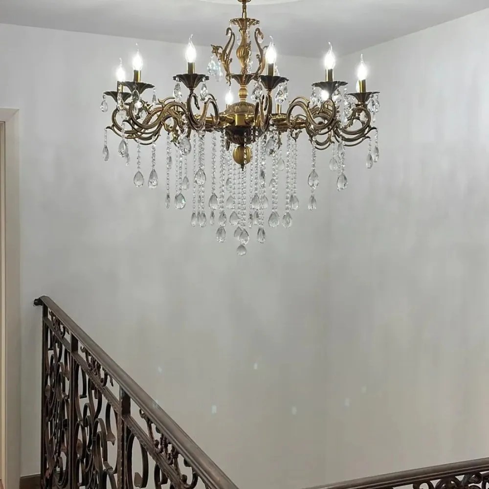Candelabru Cristal, Elit's Esn20055, 12 brate X E14, Auriu Antichizat