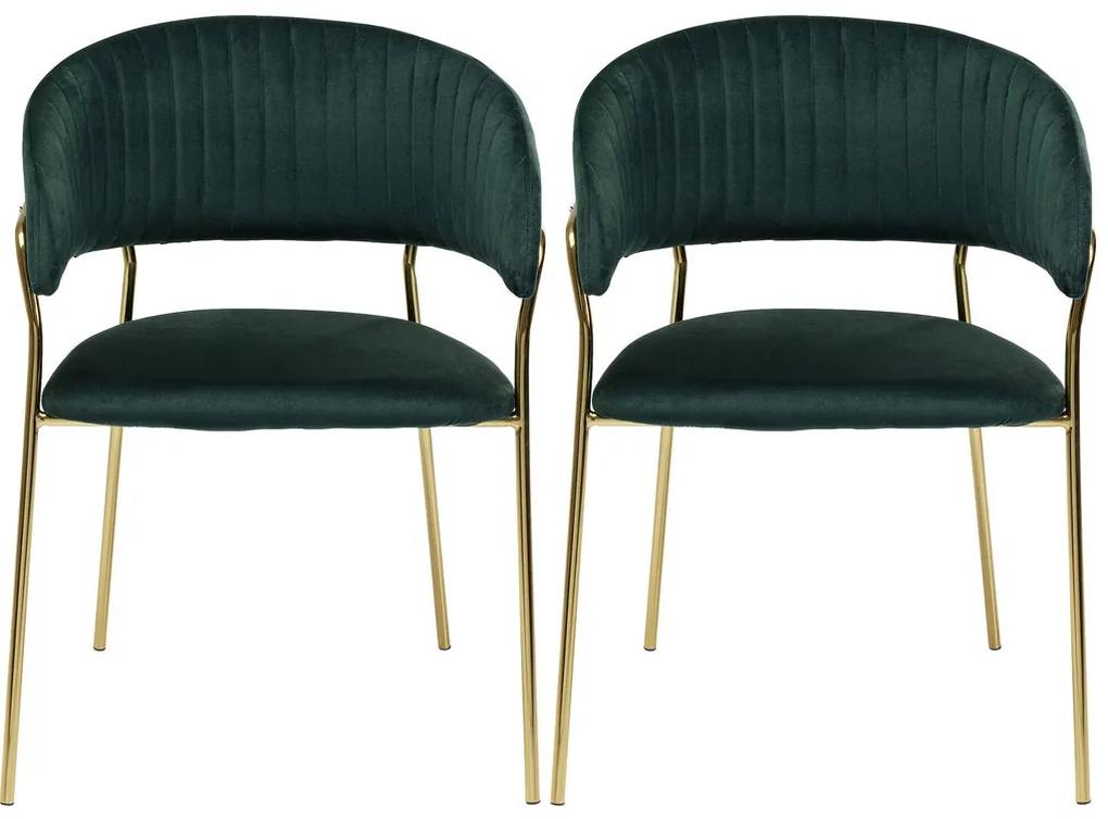 Set 2 scaune Belle Verzi cu picioare Aurii