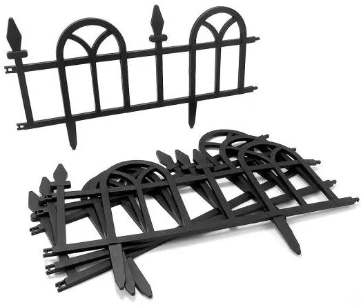 Gard de gradina decorativ, plastic negru, 60x32 cm, set 4 buc