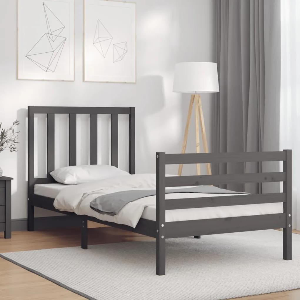 3193843 vidaXL Cadru de pat cu tăblie, gri, 90x200 cm, lemn masiv
