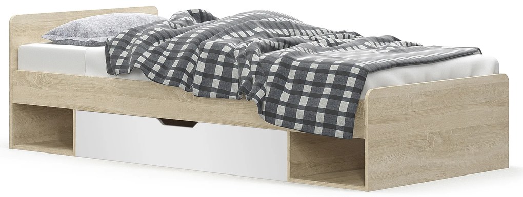 Pat de o persoană 90 cm Terrell (Stejar sonoma + alb) (fără saltea și somieră). 1053300