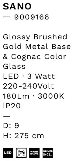 Pendul LED modern, Metal, Sticla, Cognac, SANO
