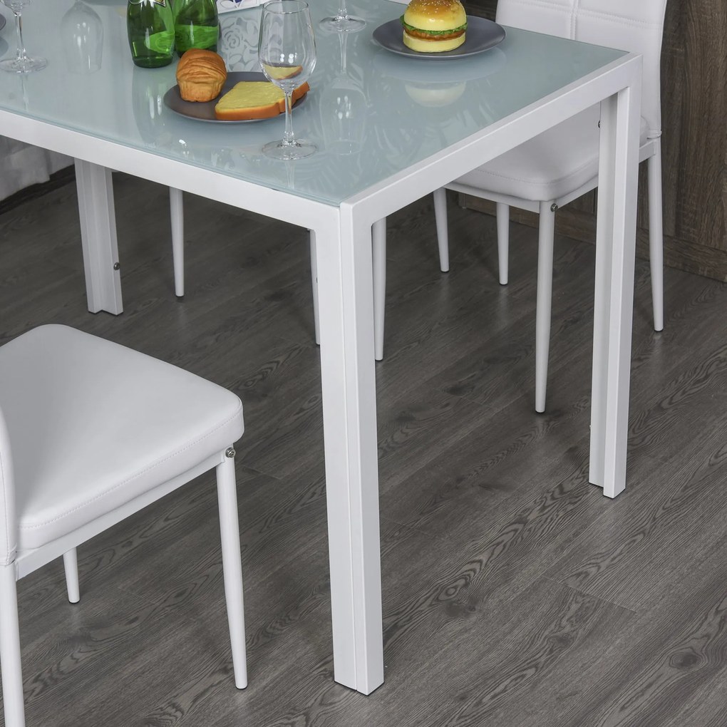 HOMCOM Set Masa pentru 4 Persoane cu 4 Scaune Tapițate, Design Modern și Elegant, Ideal pentru Dining, Alb | Aosom Romania