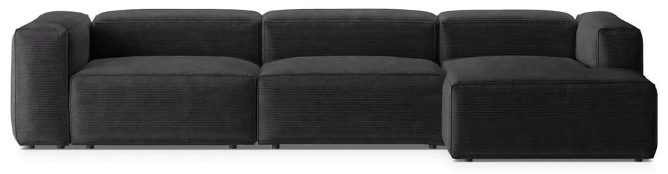 Colțar gri închis cu tapițerie din catifea reiată (cu colț pe partea dreaptă/cu șezlong) Bergamo – Cosmopolitan Design