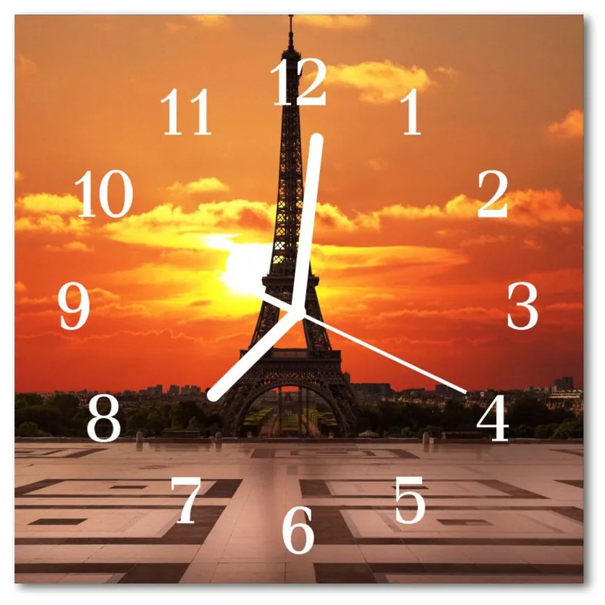 Ceas de perete din sticla pătrat Turnul Eiffel Arhitectura Orange