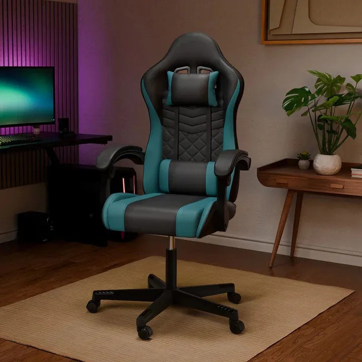 Juskys Scaun de birou HyperSeat - negru/turcoaz