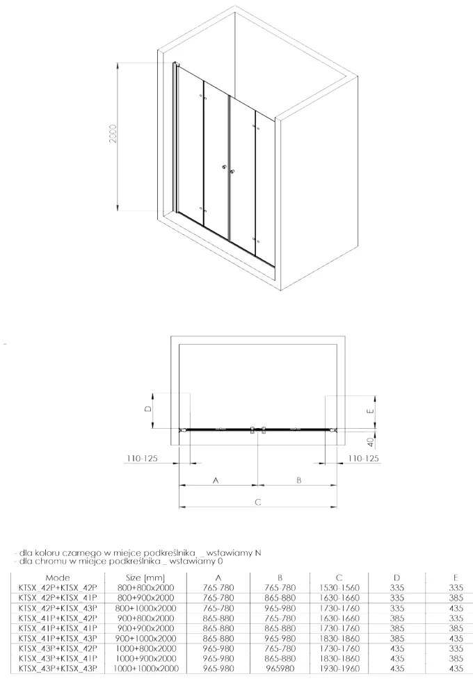 Cabina dus neagra formata din 2 usi rabatabile, 140x200 cm, Keria Plus, Deante