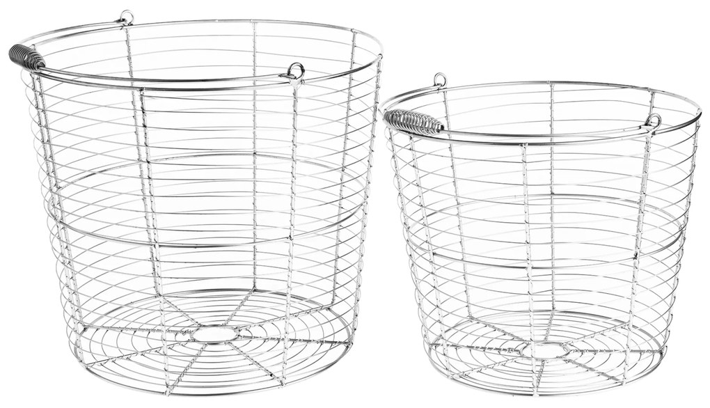 Set de 2 coşuri rotunde, metal argintiu, RUSLO