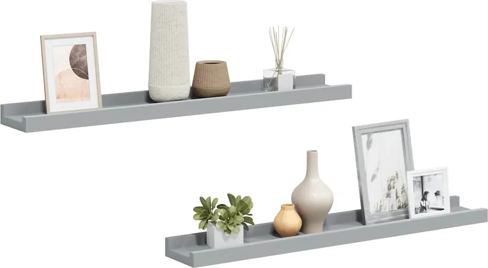 vidaXL Rafturi rame foto cu bordură, 2 buc., gri, 60 x 9 x 3 cm, MDF