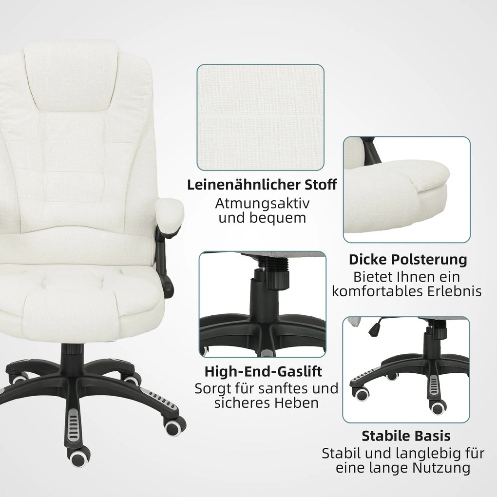 Vinsetto Scaun de birou ergonomic cu funcție de masaj, 68 x 72 x 110–120 cm, Crem | Aosom Romania
